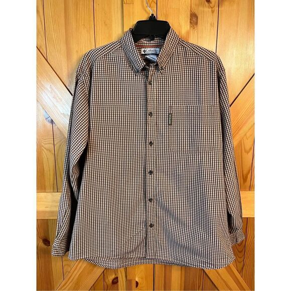 Columbia Mens Shirt Tartan Plaid Brown Button Down Long Sleeve Collar Pocket Lar - Picture 1 of 7